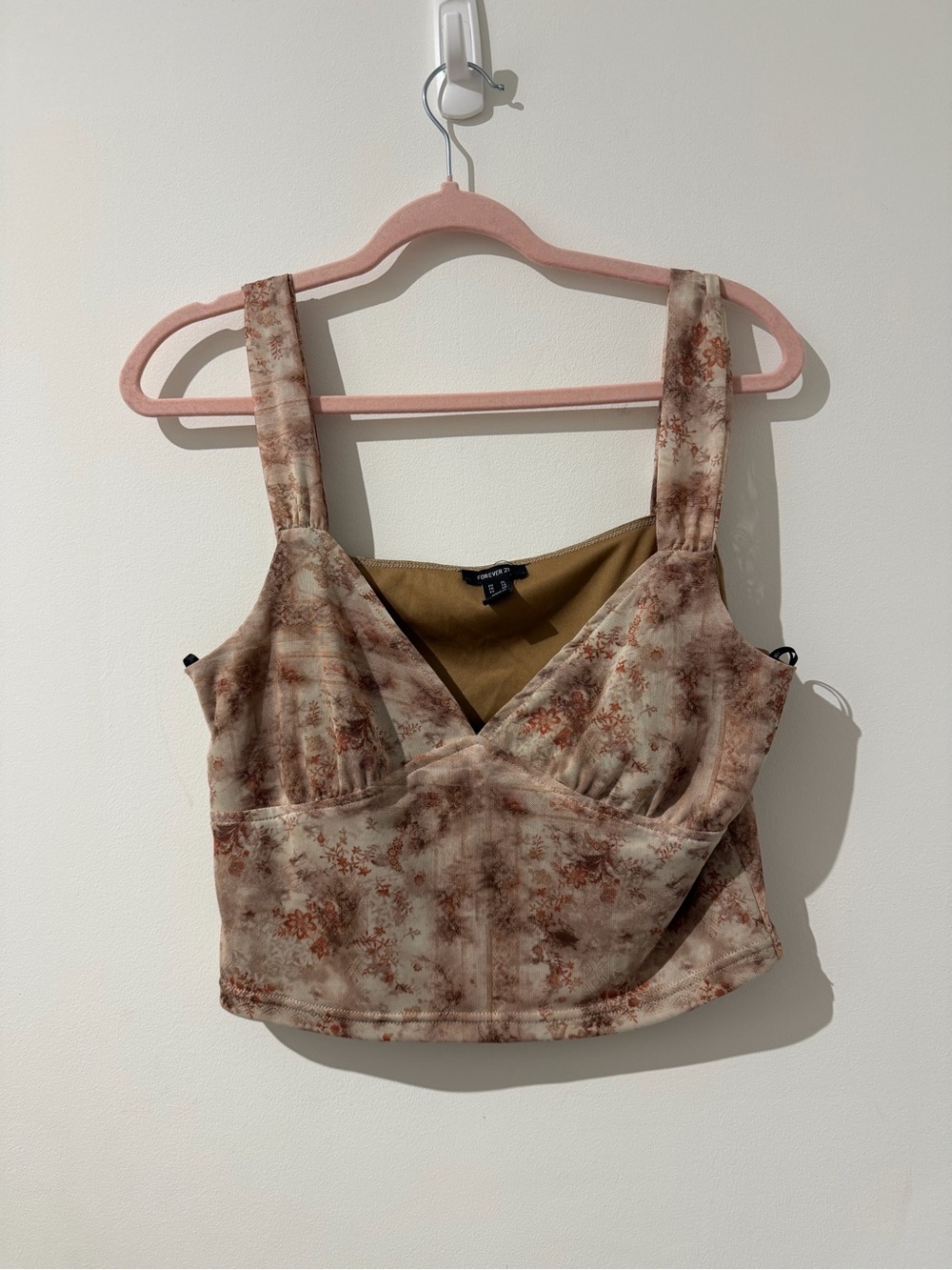 Forever 21 Beige & Rust Floral V-Neck Cropped Tank - Picture 2 of 3